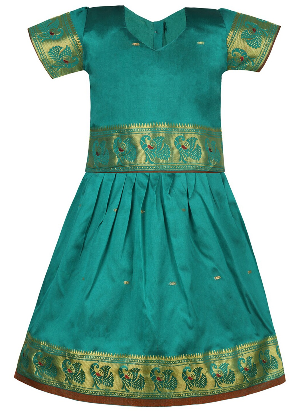 

Wish Karo Girls Woven Design Zari Ready to Wear Lehenga & Choli, Green