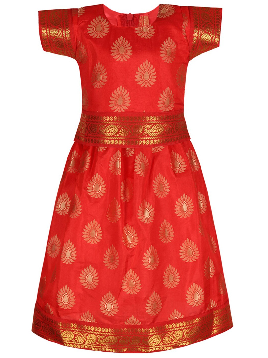 

Wish Karo Girls Woven Design Zari Art Silk Ready To Wear Lehenga & Choli, Red