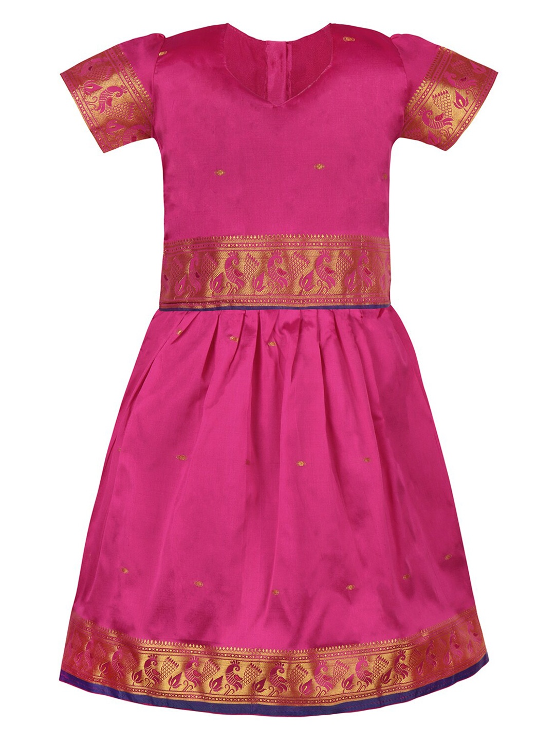 

Wish Karo Girls Woven Design Zari Art Silk Ready To Wear Lehenga & Choli, Pink