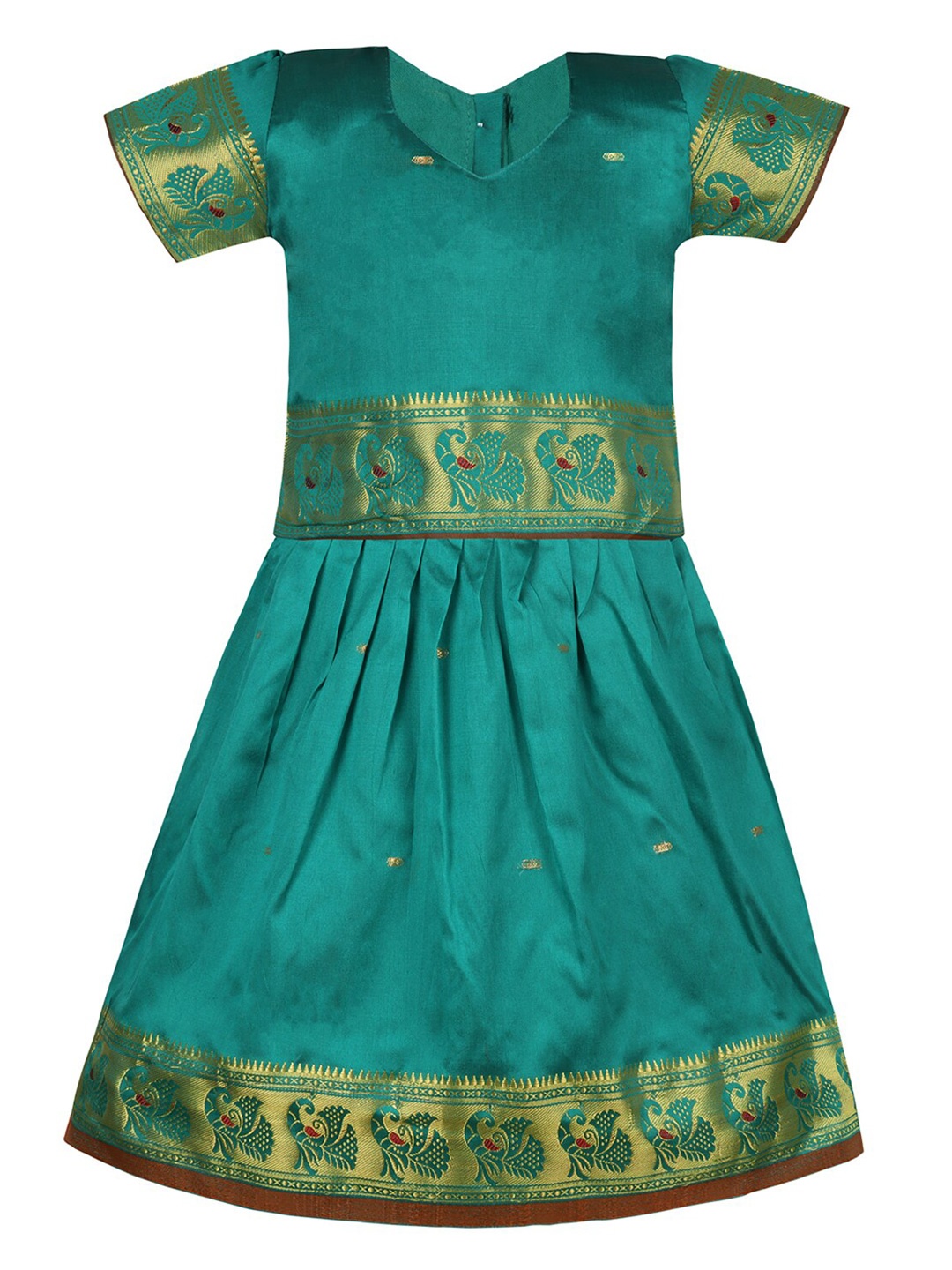 

Wish Karo Girls Woven Design Zari Art Silk Ready To Wear Lehenga & Choli, Green