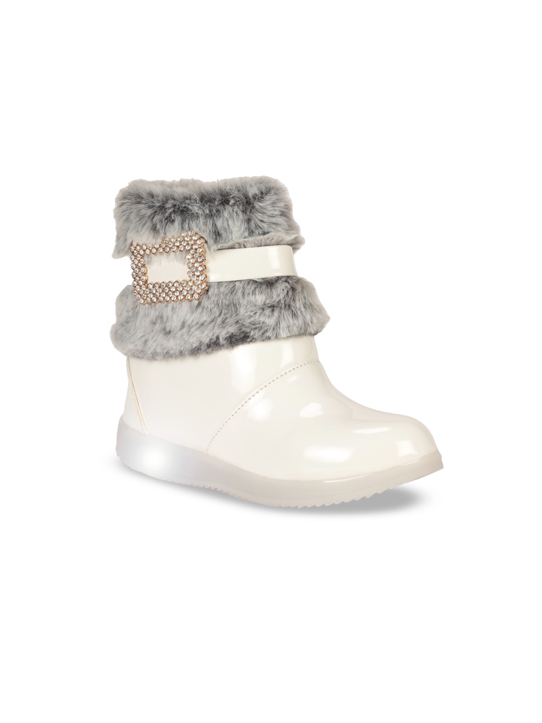 

Lil Lollipop Girls Faux Fur Trim Led Light Mid Top Winter Boots, White