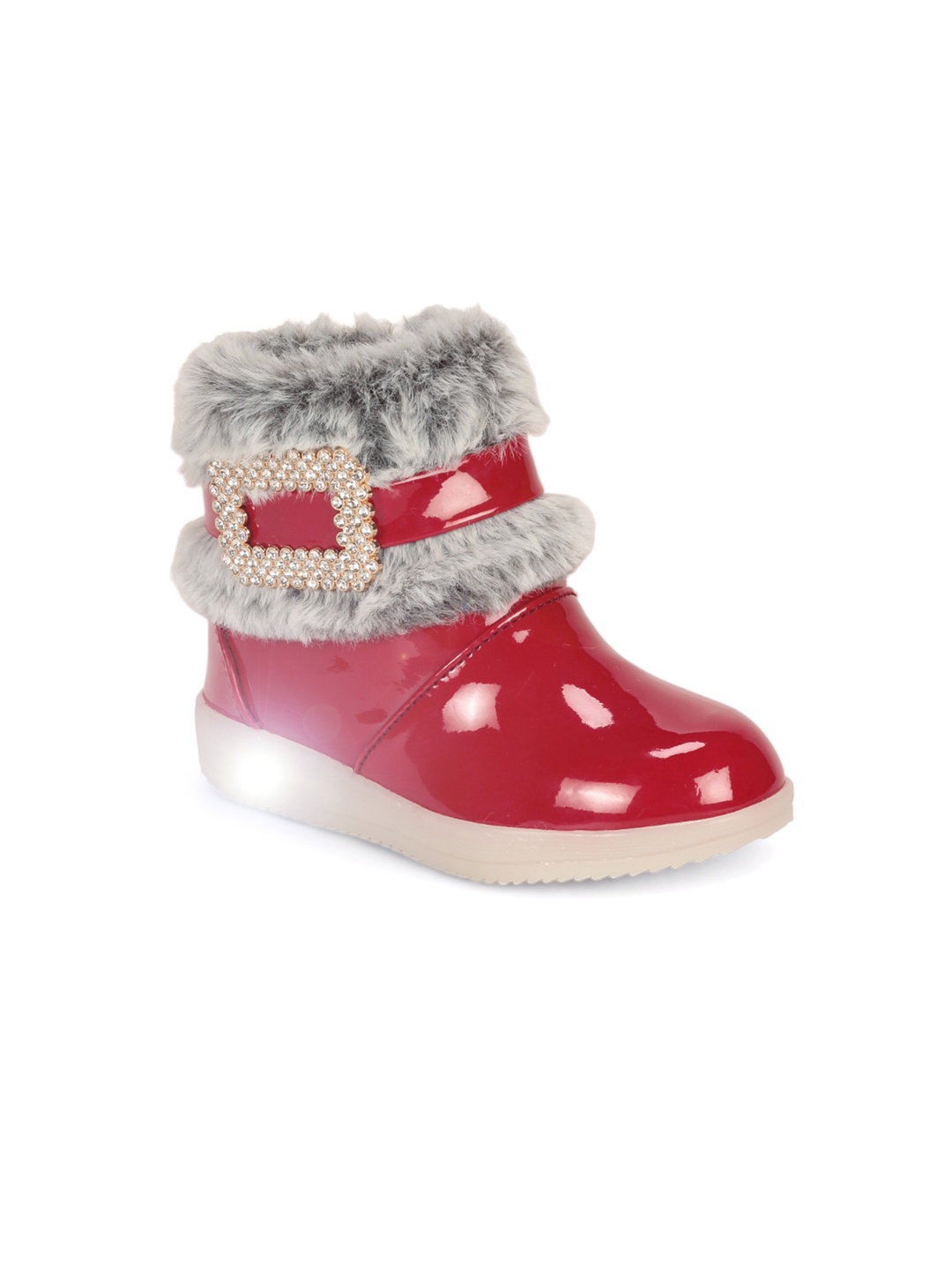 

Lil Lollipop Girls Faux Fur Trim Led Light Mid Top Winter Boots, Red