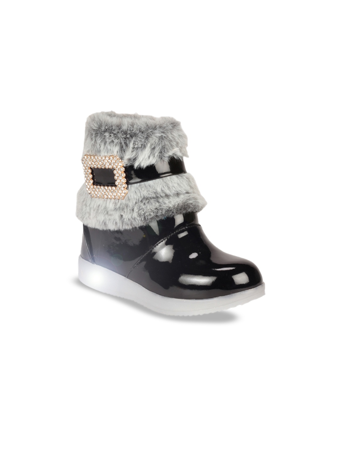 

Lil Lollipop Girls Faux Fur Trim Led Light Mid Top Winter Boots, Black
