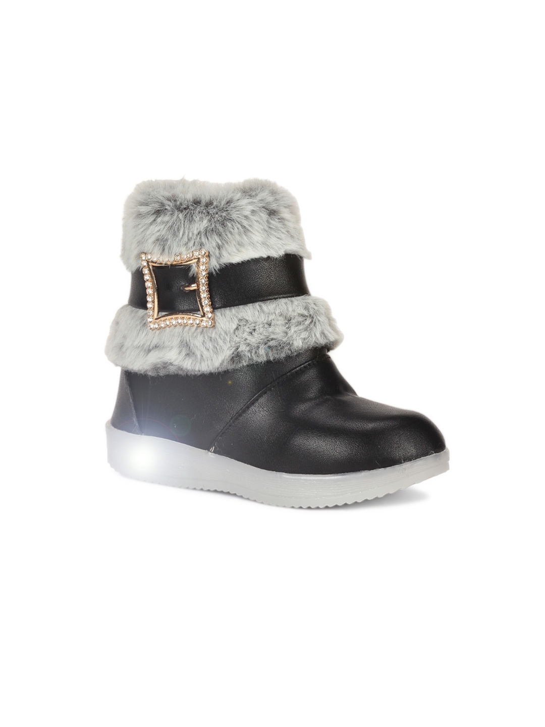 

Lil Lollipop Girls Faux Fur Trim Led Light Mid Top Winter Boots, Black