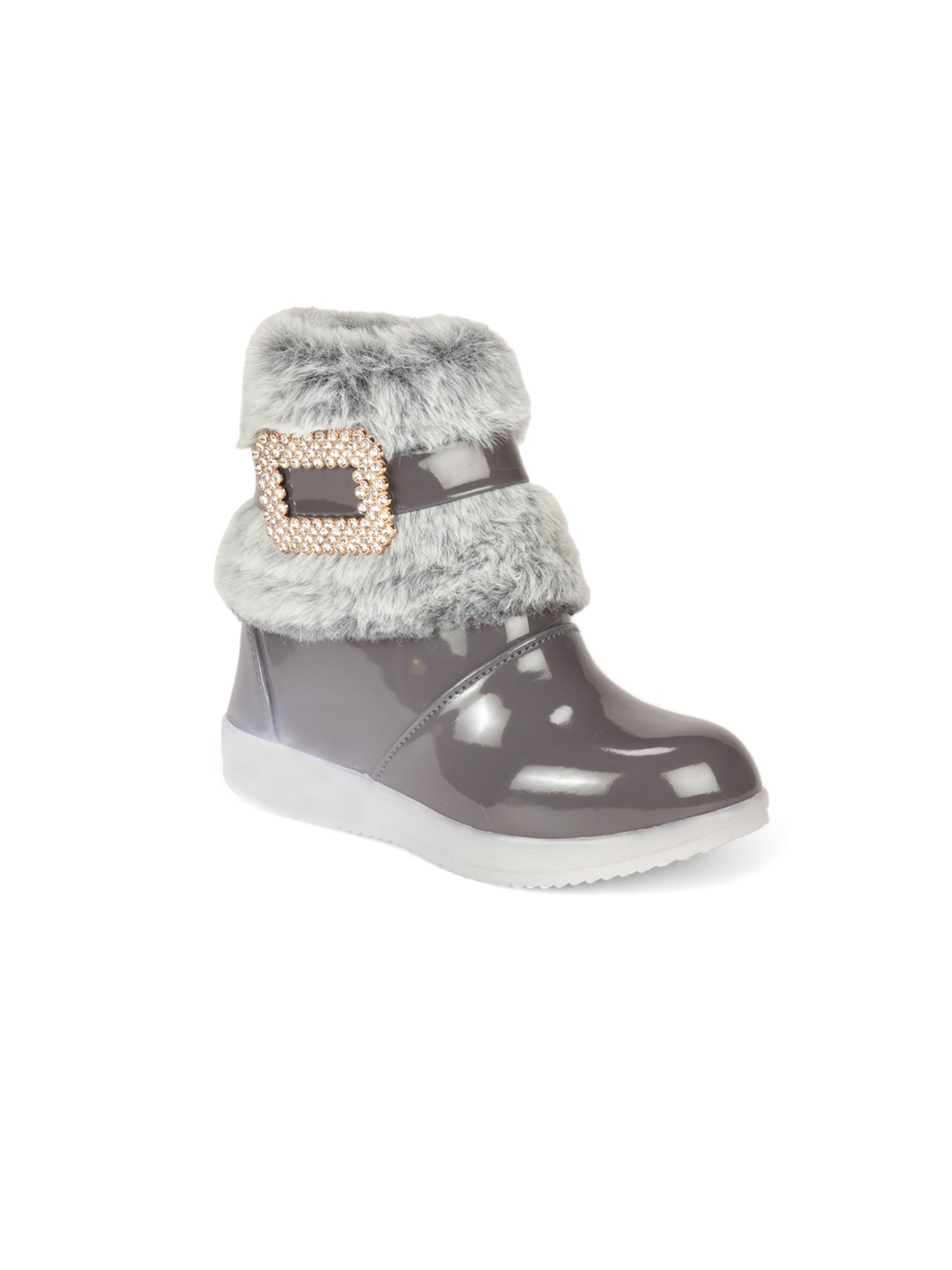 

Lil Lollipop Girls Faux Fur Trim Led Light Mid Top Winter Boots, Grey