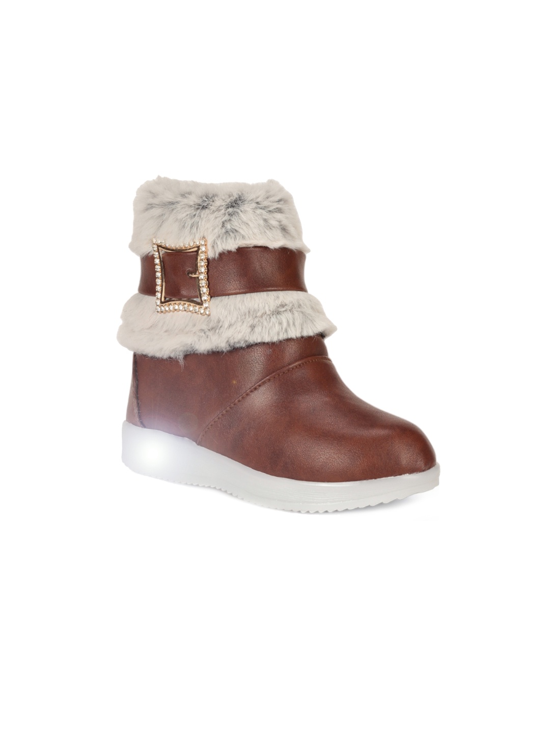 

Lil Lollipop Girls Faux Fur Trim Led Light Mid Top Winter Boots, Brown