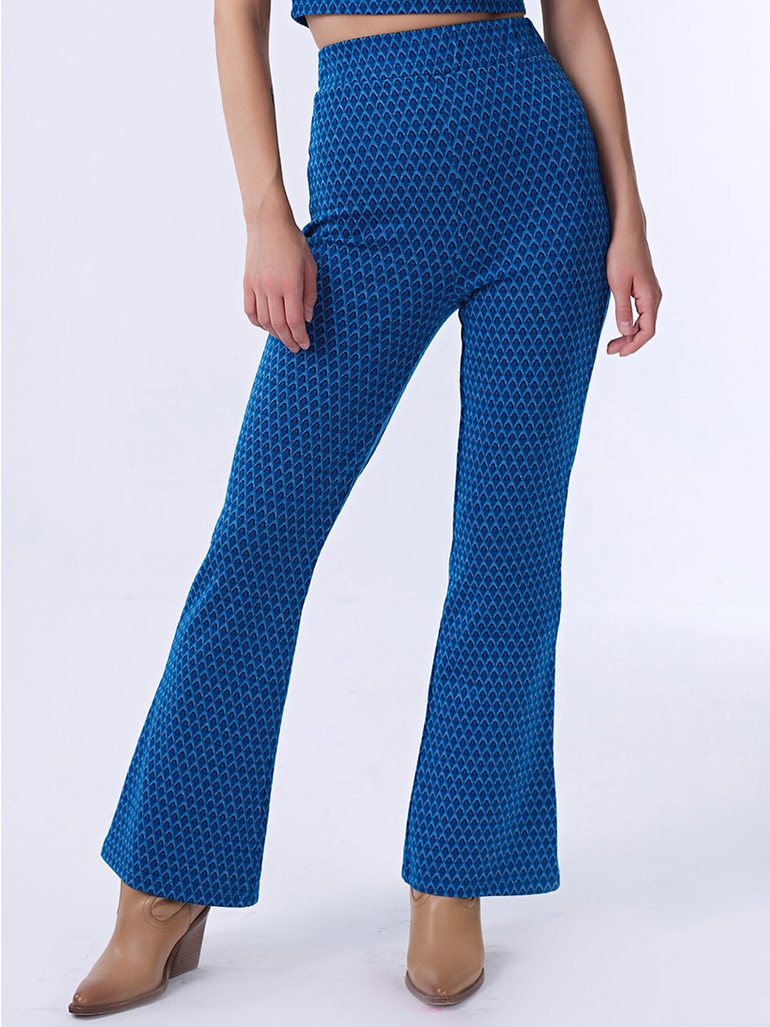 

COVER STORY Women Ethnic Motifs Printed Mid-Rise Bootcut Trousers, Blue