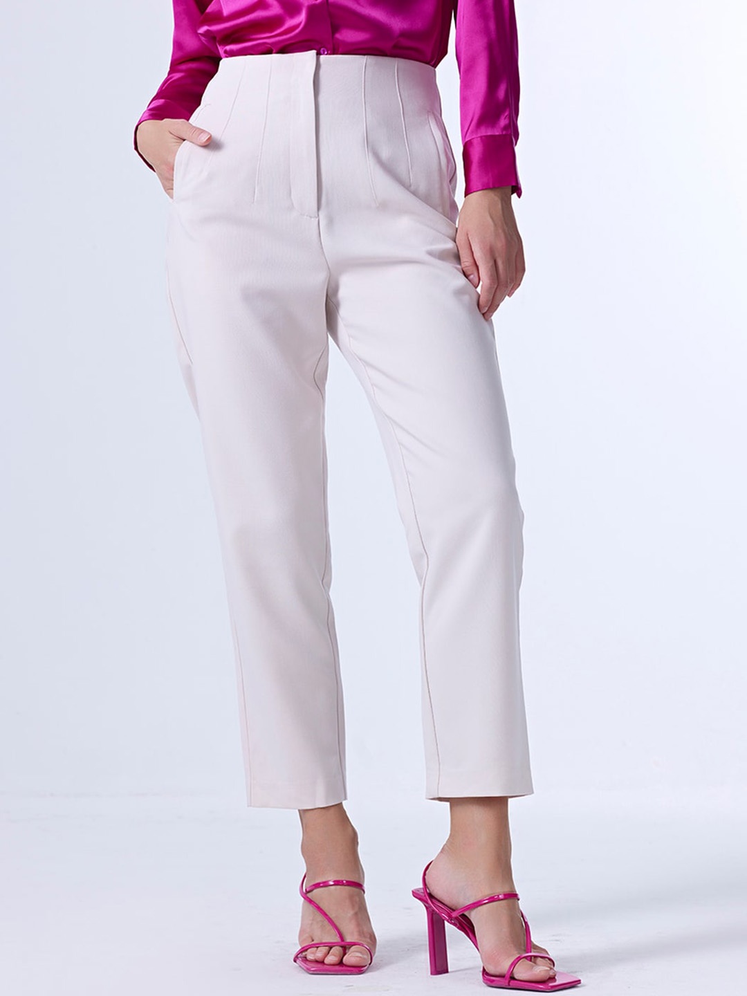 

COVER STORY Women Slim Fit High-Rise Trousers, Off white