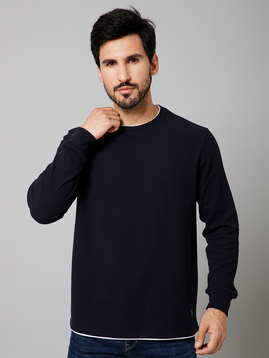 

Cantabil Round Neck Long Sleeve Cotton Pullover Sweatshirt, Navy blue