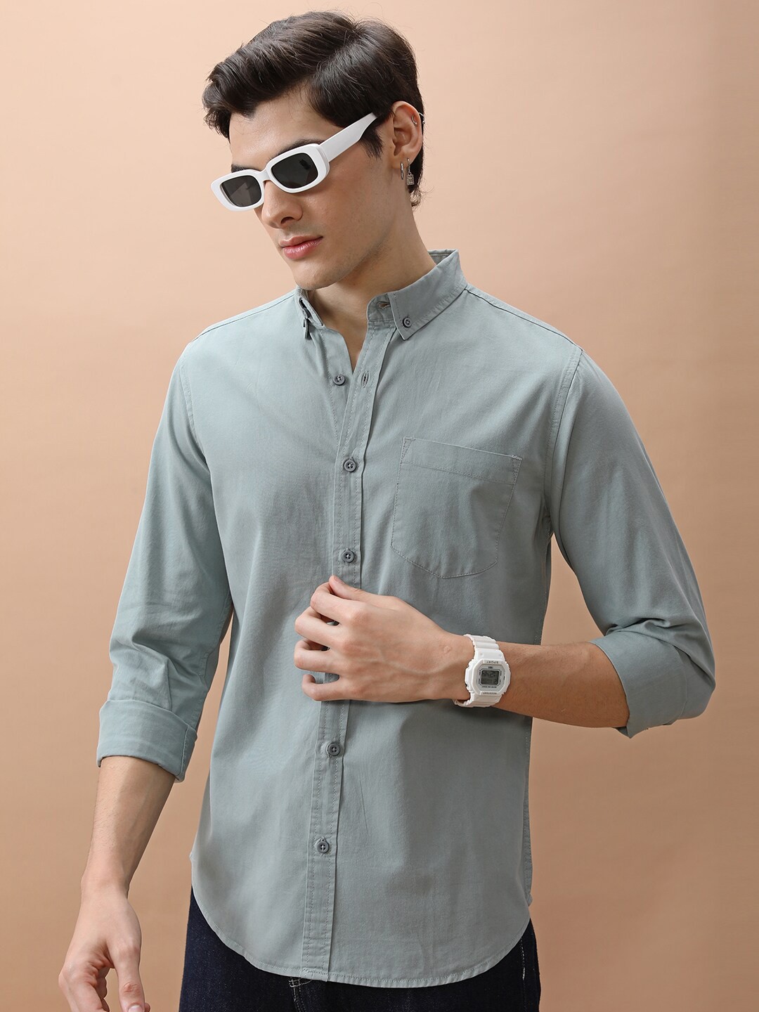 

HIGHLANDER Green Slim Fit Cotton Casual Shirt