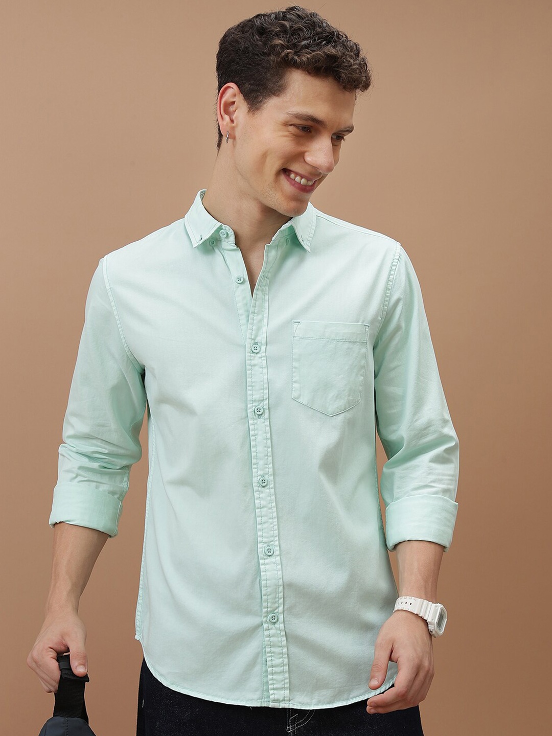 

HIGHLANDER Slim Fit Cotton Casual Shirt, Sea green