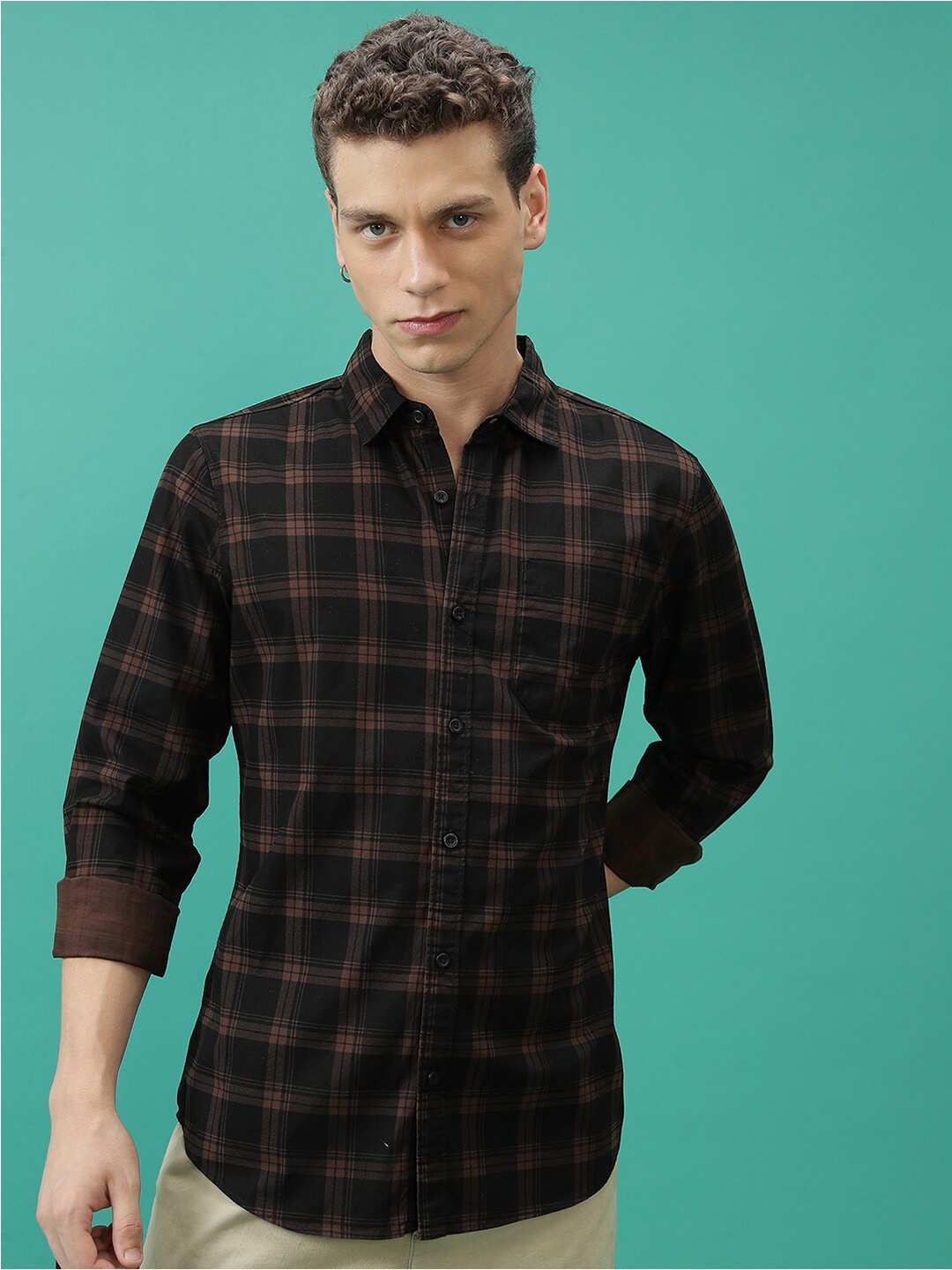 

HIGHLANDER Slim Fit Tartan Checked Casual Shirt, Brown