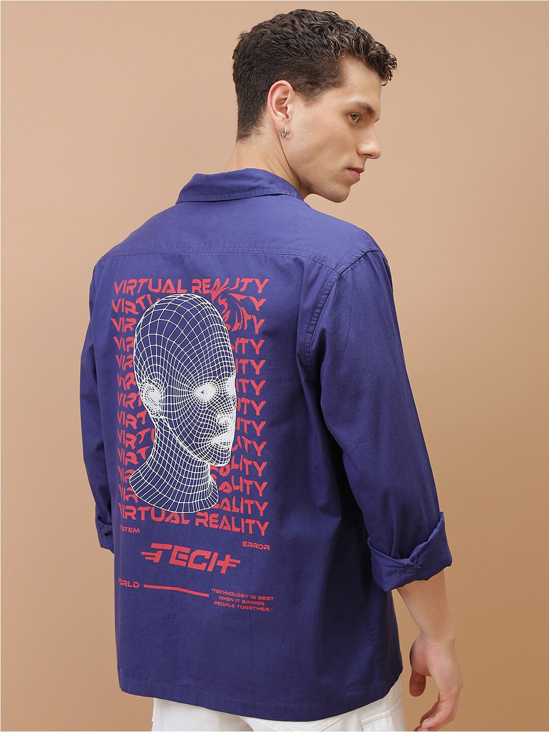

HIGHLANDER Oversized Graphic Printed Cotton Casual Shirt, Blue