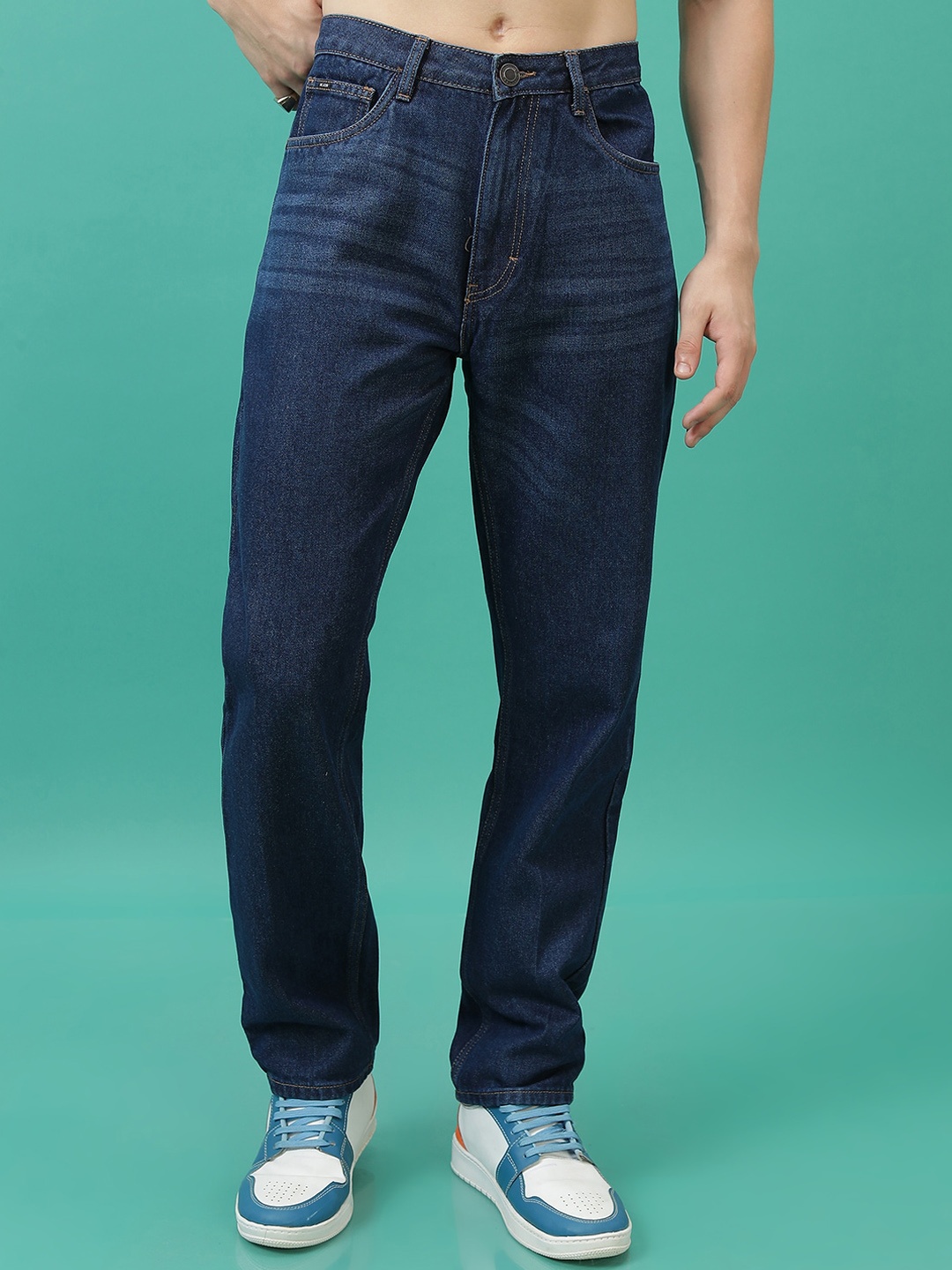 

HIGHLANDER Men Blue Straight Fit Mid-Rise Dark Shade Clean Look Cotton Jeans