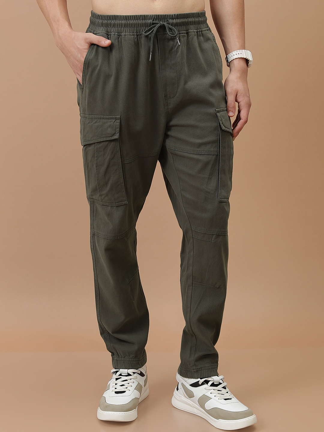 

HIGHLANDER Men Mid-Rise Cargos Trousers, Olive