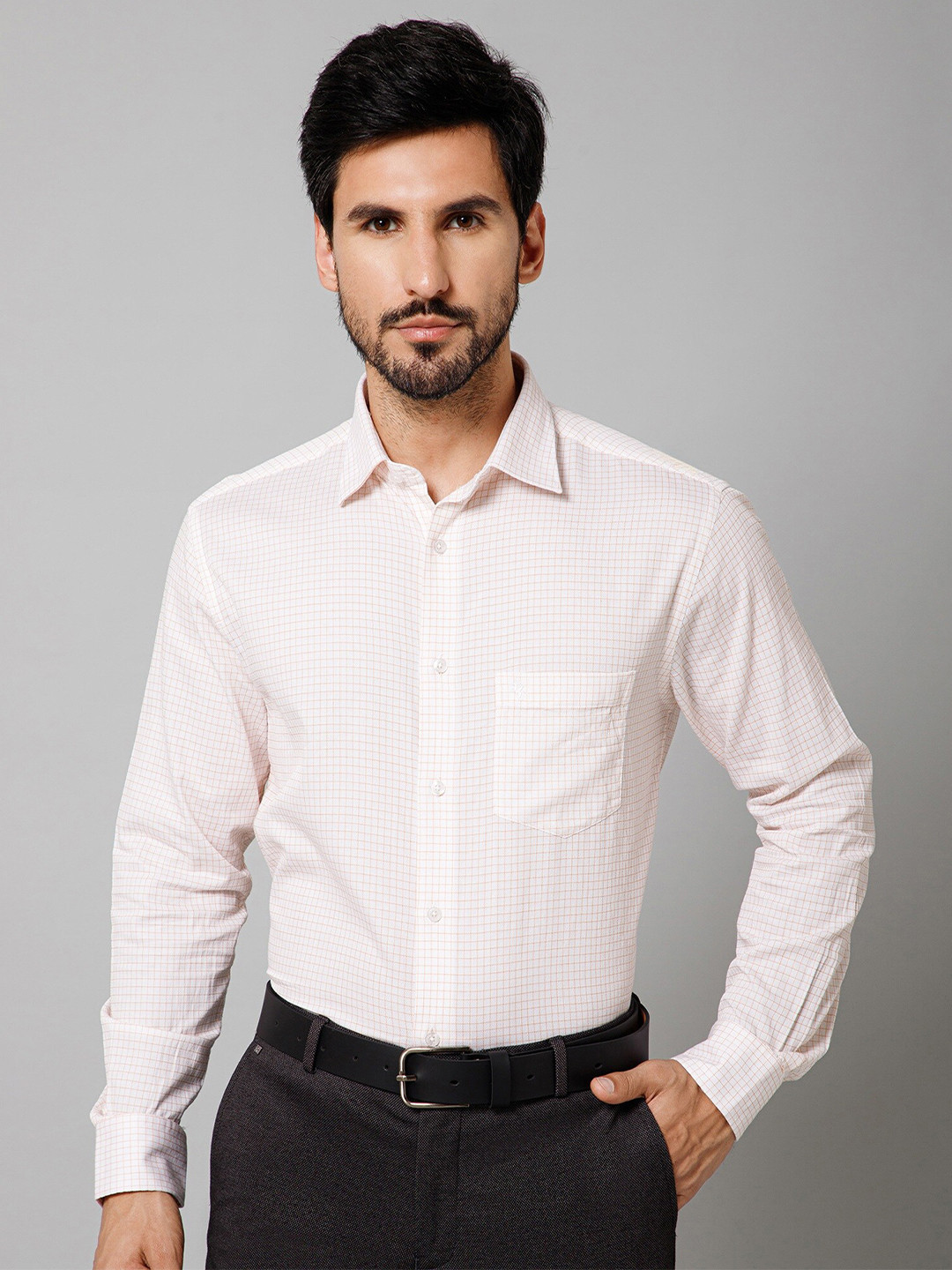 

Cantabil Comfort Grid Tattersall Checked Cotton Formal Shirt, White