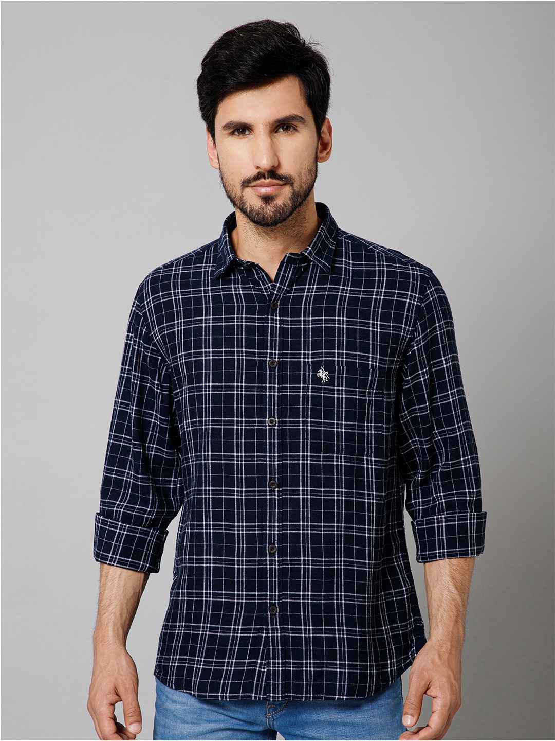 

Cantabil Comfort Tartan Checked Casual Shirt, Navy blue