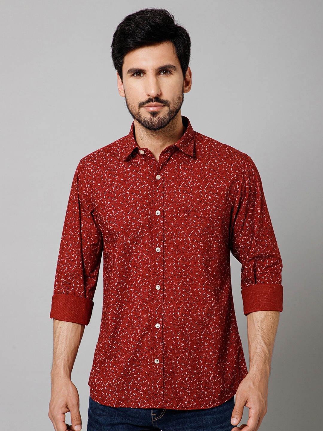 

Cantabil Comfort Abstract Printed Spread Collar Cotton Casual Shirt, Maroon
