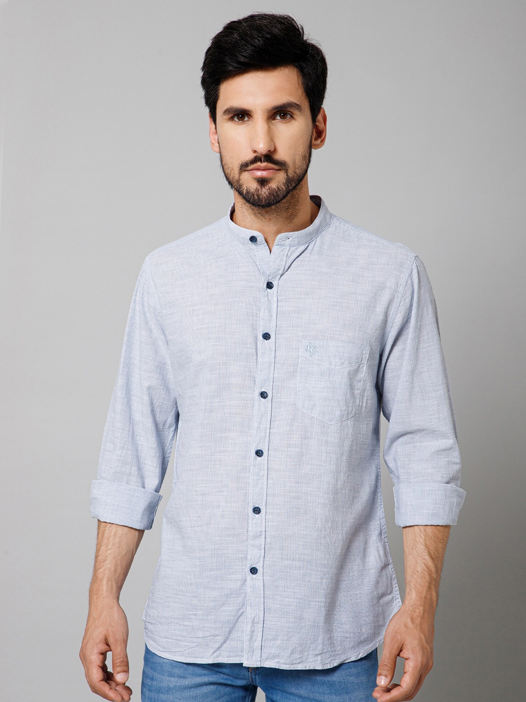 

Cantabil Comfort Band Collar Cotton Casual Shirt, Blue