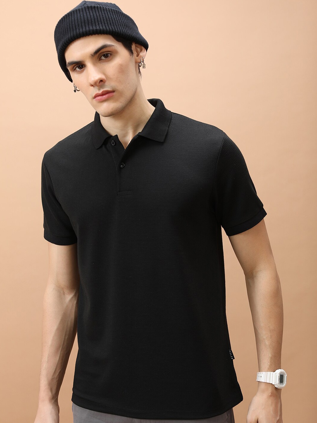 

KETCH Black Polo Collar Relaxed Fit T-shirt