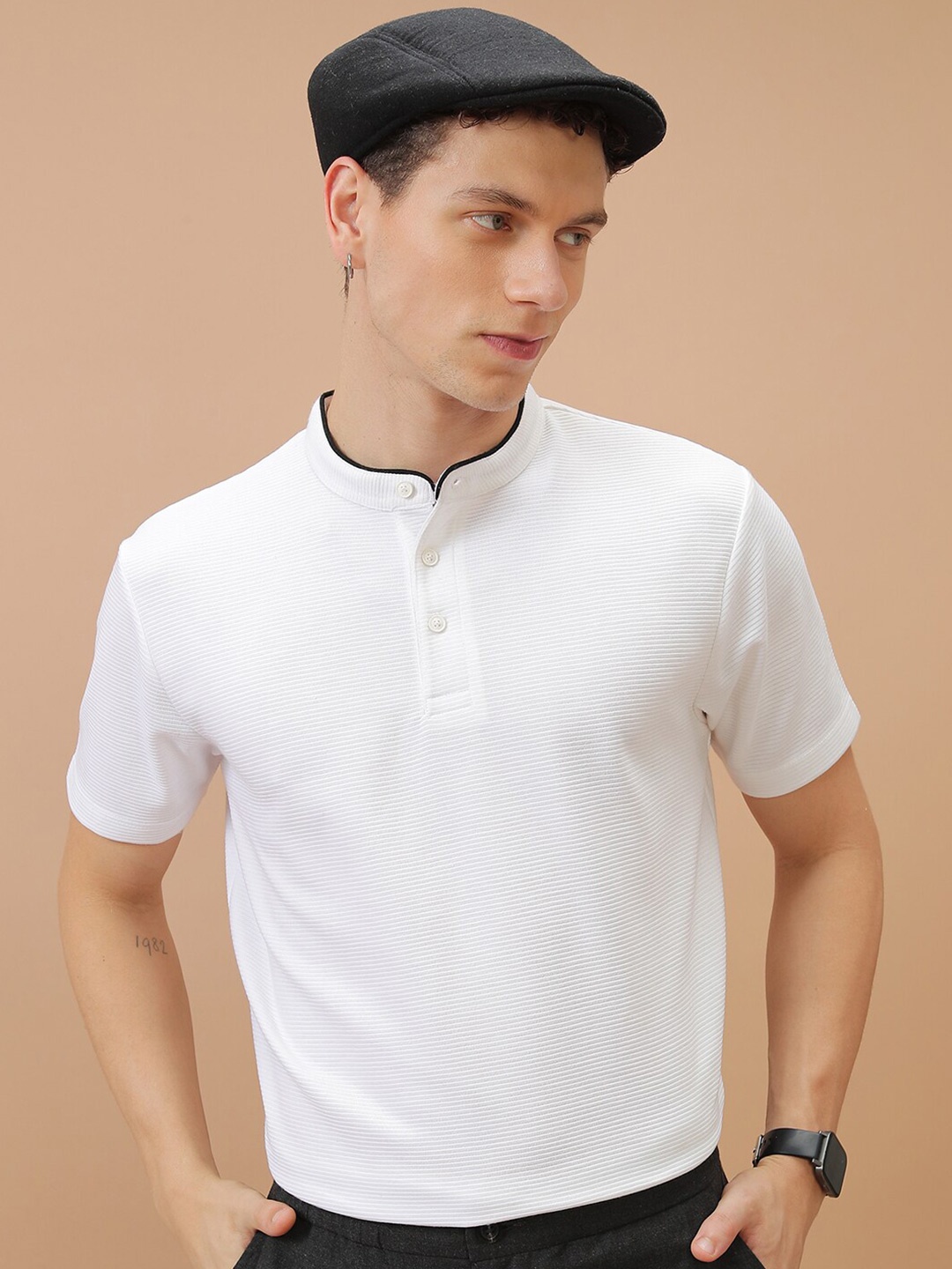 

KETCH White Henley Neck Relaxed Fit T-shirt