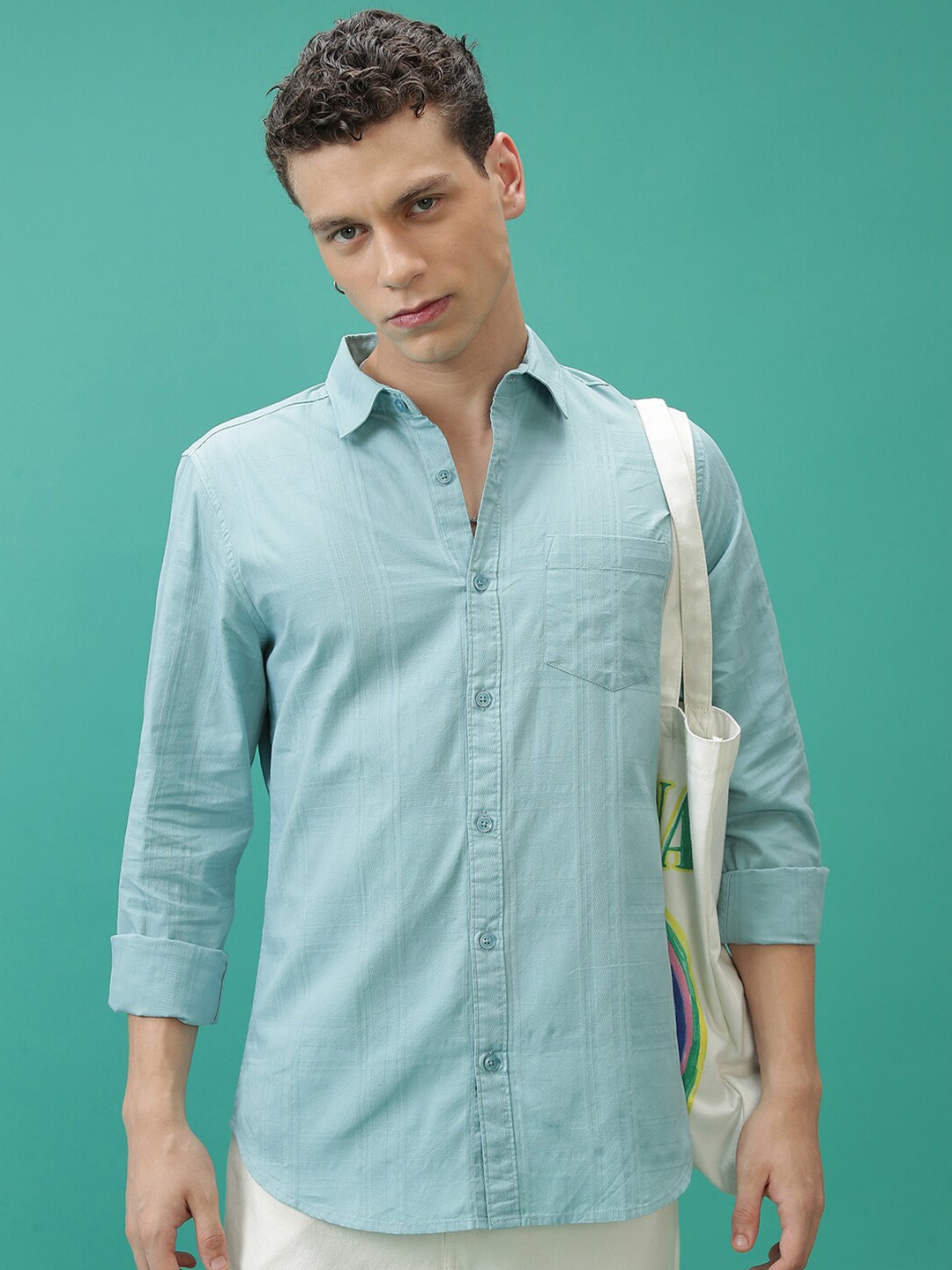 

KETCH Slim Fit Opaque Cotton Casual Shirt, Turquoise blue