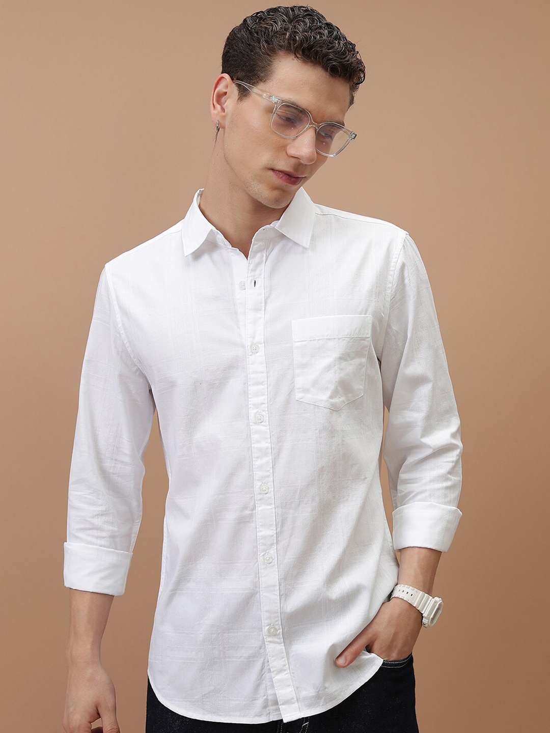 

KETCH Slim Fit Opaque Cotton Casual Shirt, White