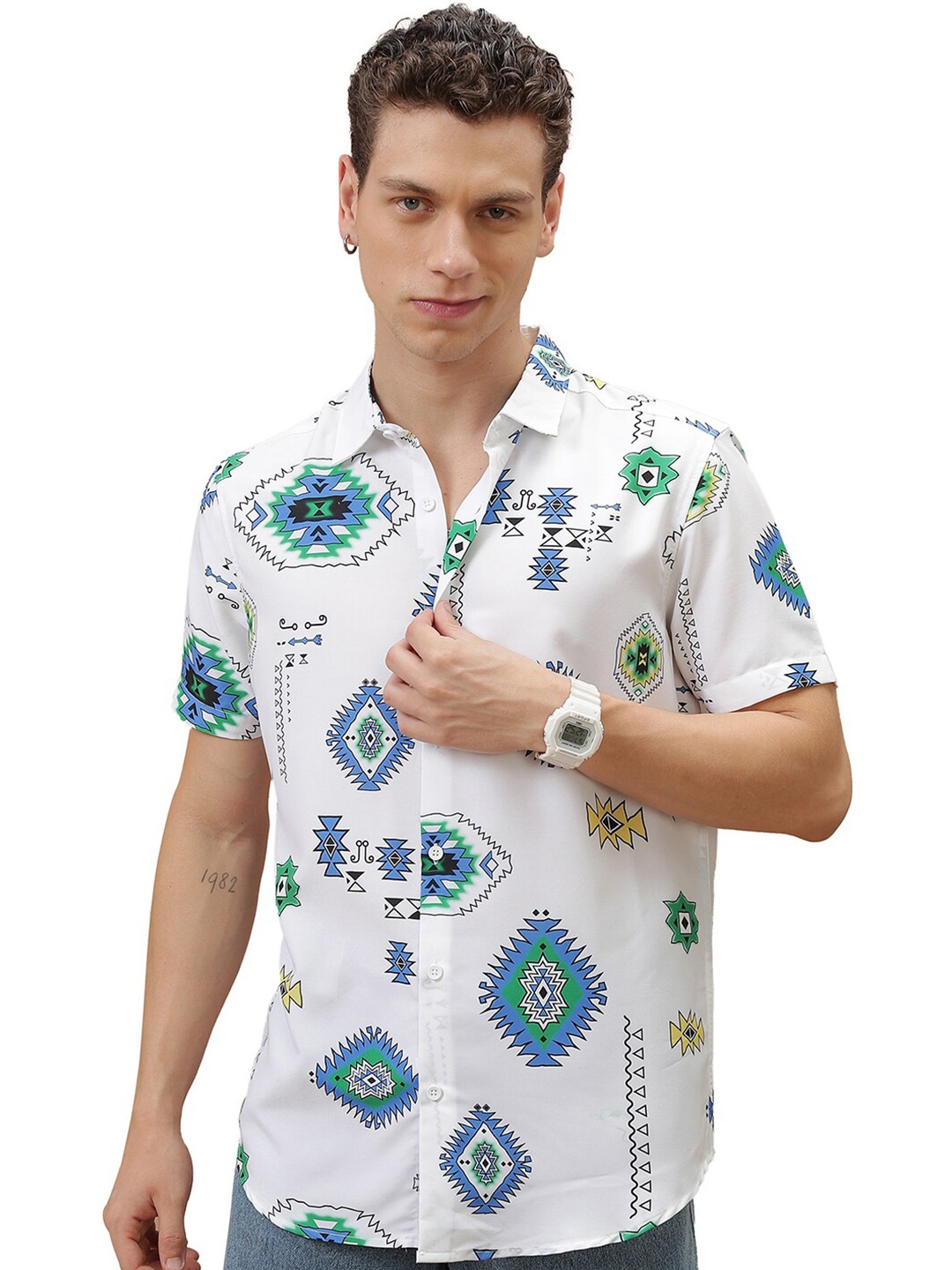 

KETCH Slim Fit Geometric Printed Casual Shirt, White