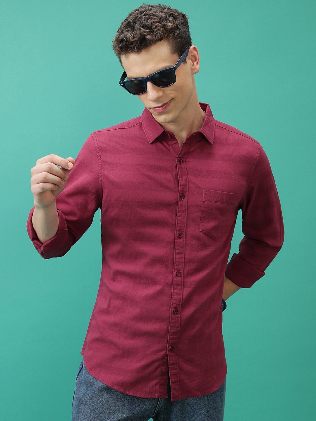 

KETCH Slim Fit Striped Cotton Casual Shirt, Red