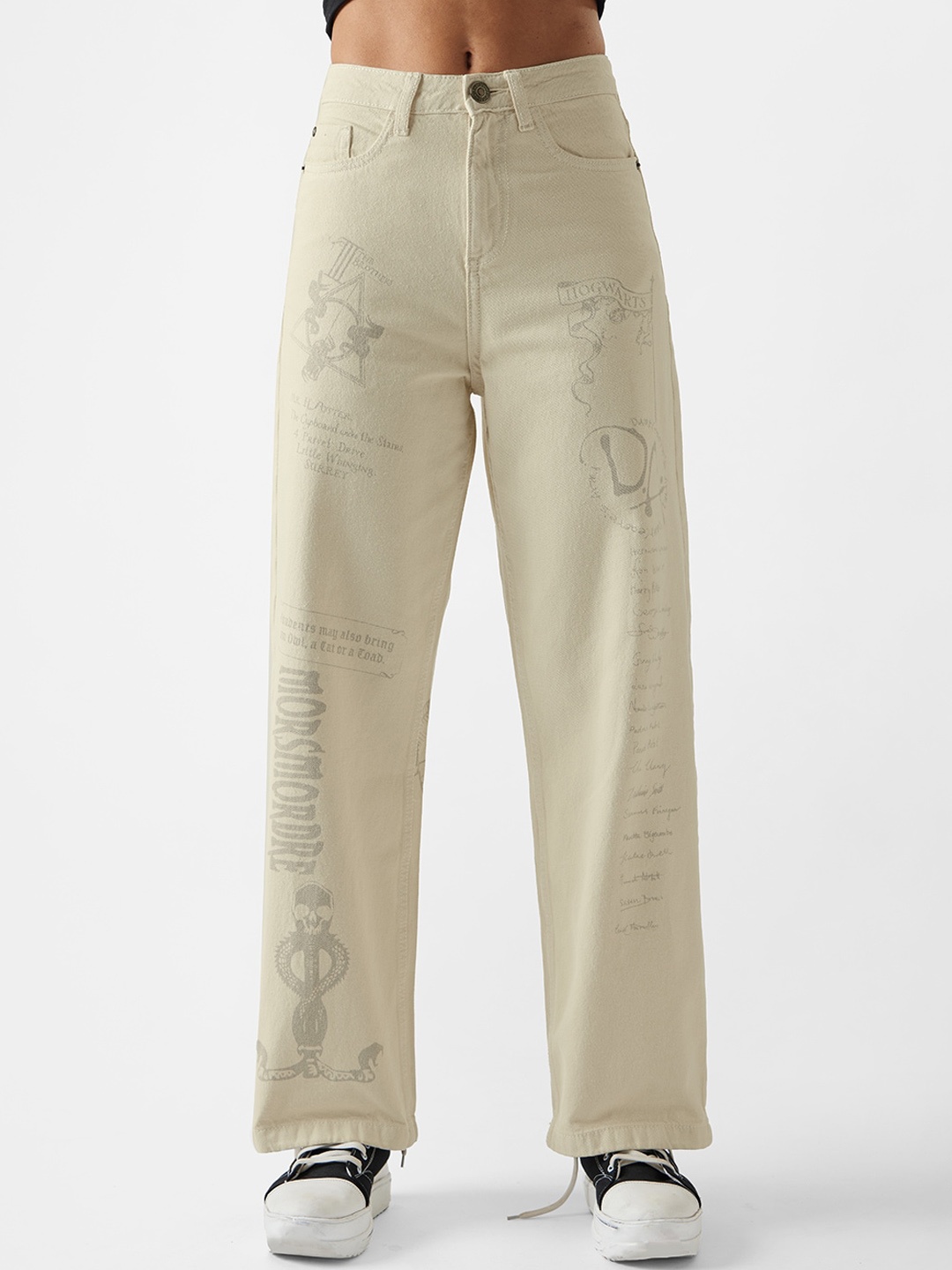 

The Souled Store Women Harry Potter Printed Straight Fit Clean Look Stretchable Jeans, Beige