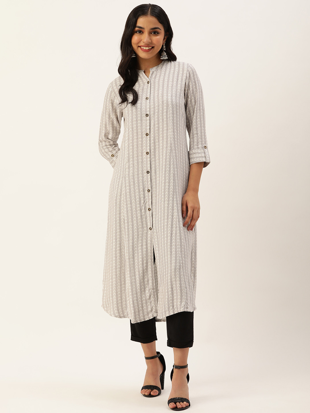 

AMUKTI Women Abstract Printed A-Line Kurta, White