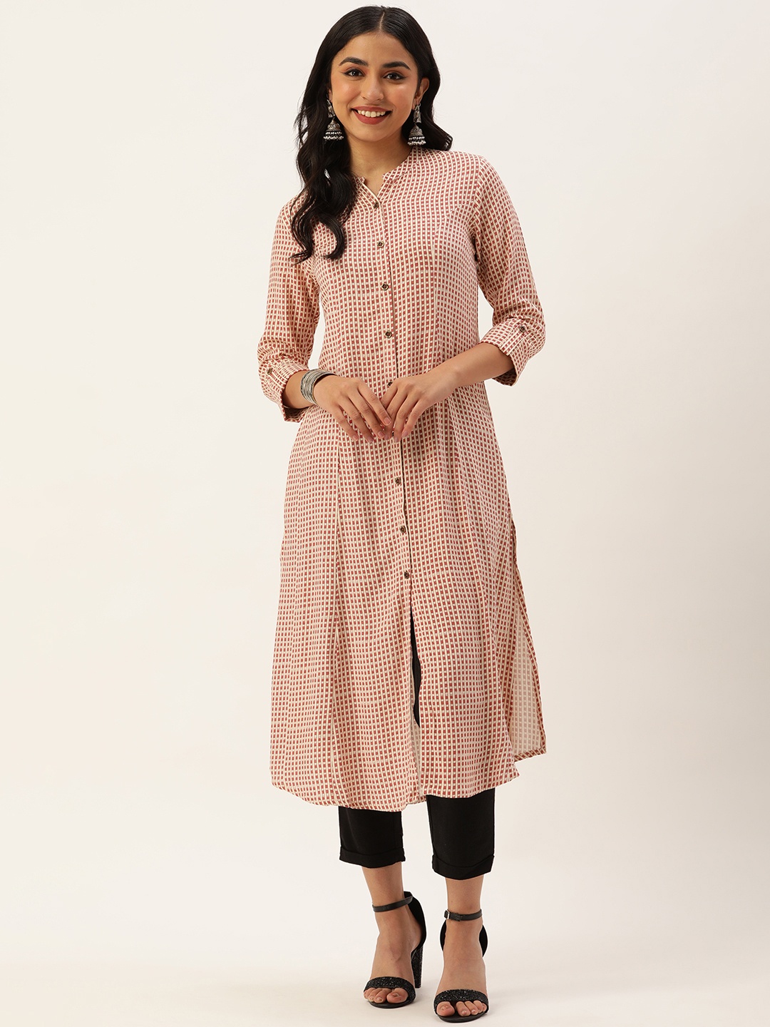 

AMUKTI Women Geometric Printed A-Line Kurta, White