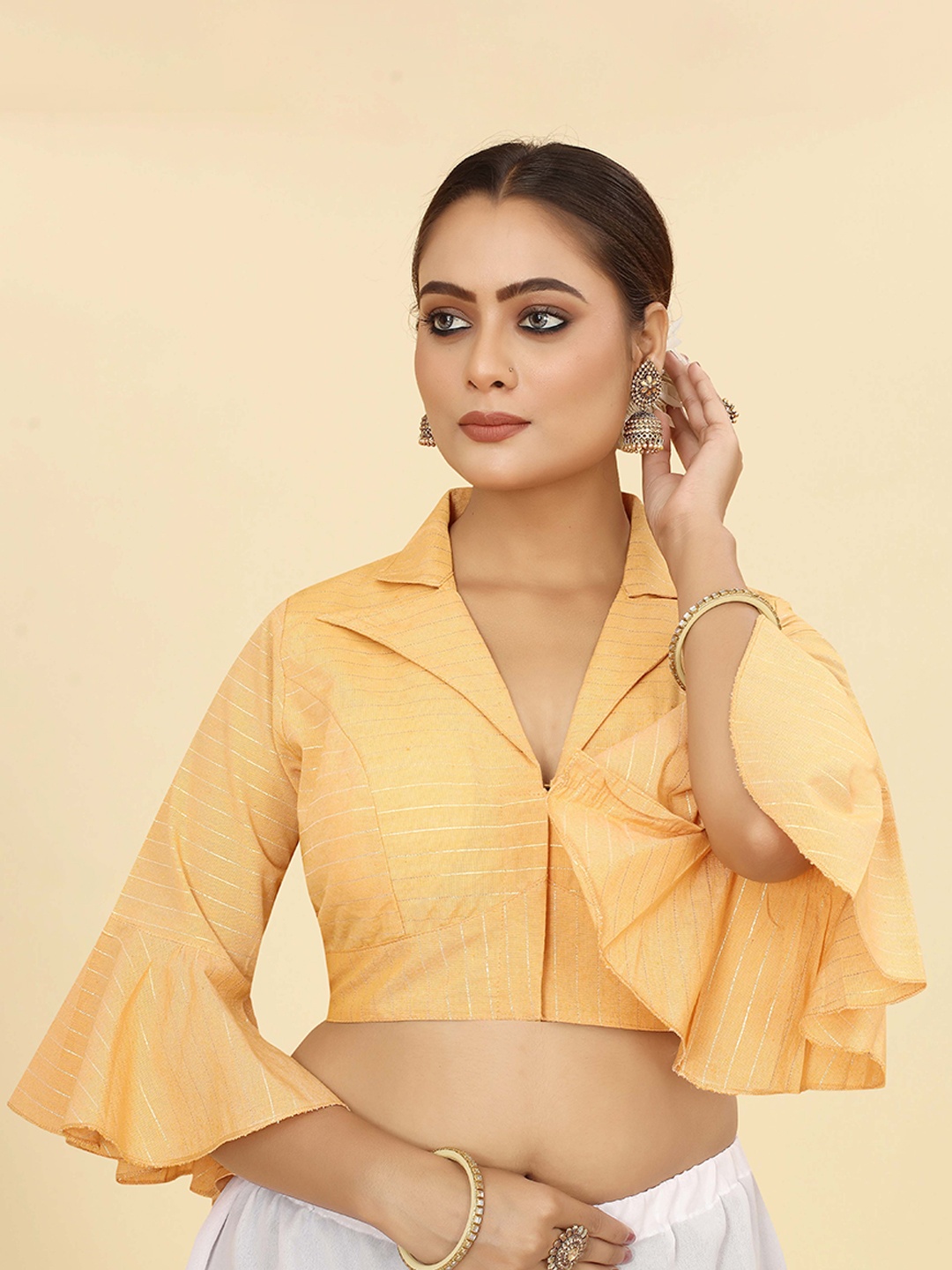 

SHOPGARB Golden Foil Worked Cotton Saree Blouse, Cream