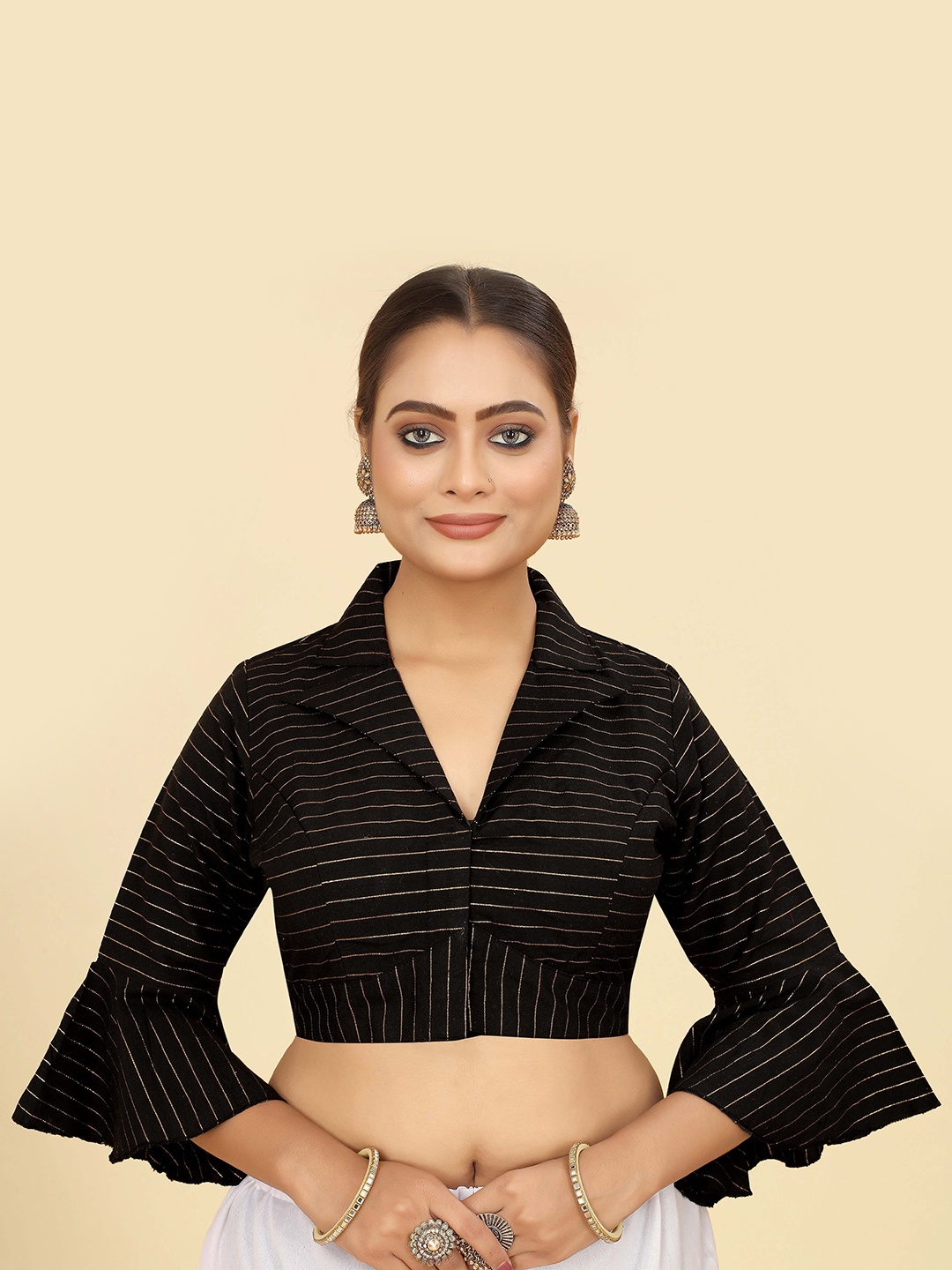 SHOPGARB Zari Saree Blouse, Black