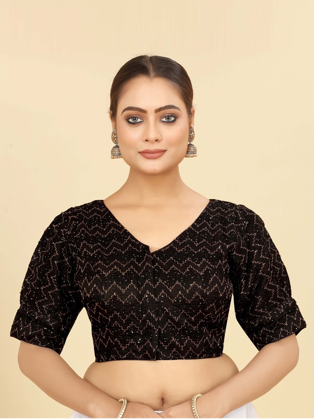 

SHOPGARB Embroidered Saree Blouse, Black