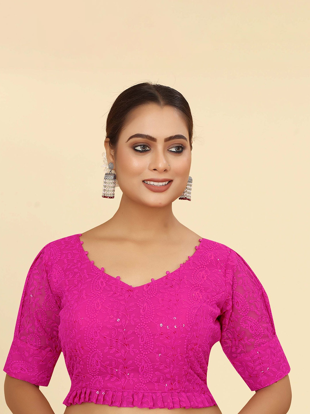 

SHOPGARB Chikankari Saree Blouse, Fuchsia