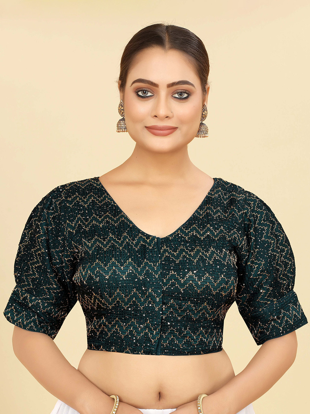

SHOPGARB Embroidered Georgette Saree Blouse, Green