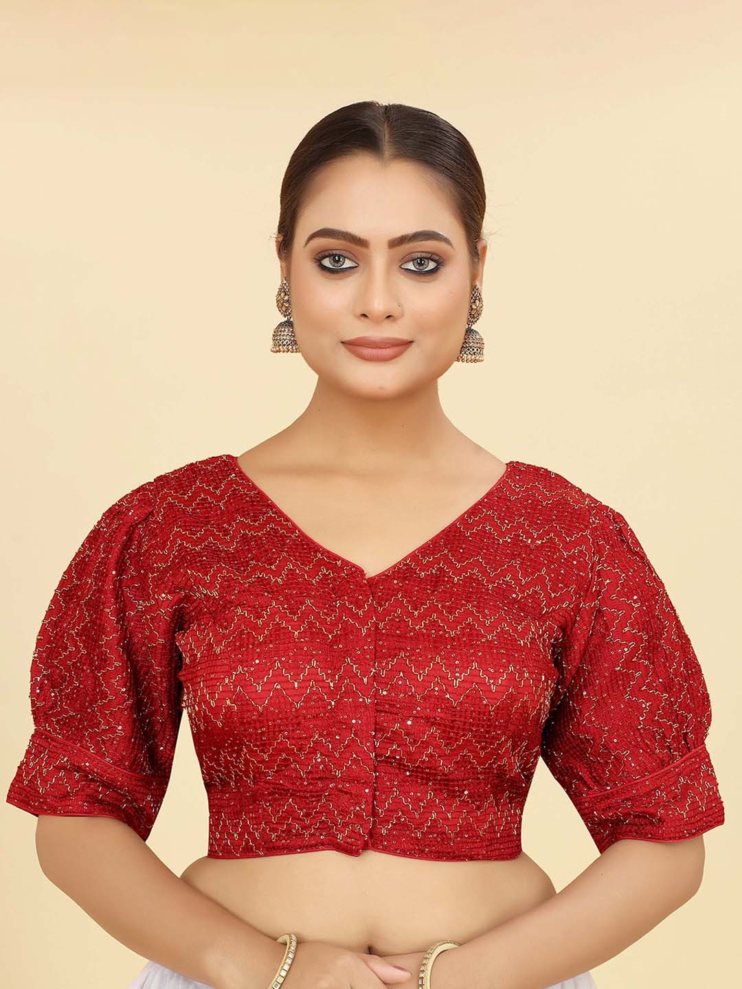 

SHOPGARB Embroidered Readymade Saree Blouse, Maroon