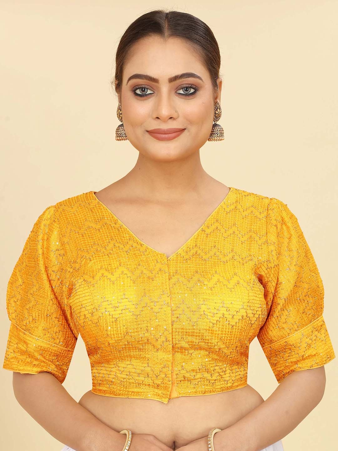 

SHOPGARB Georgette Embroidered Readymade Saree Blouse, Yellow