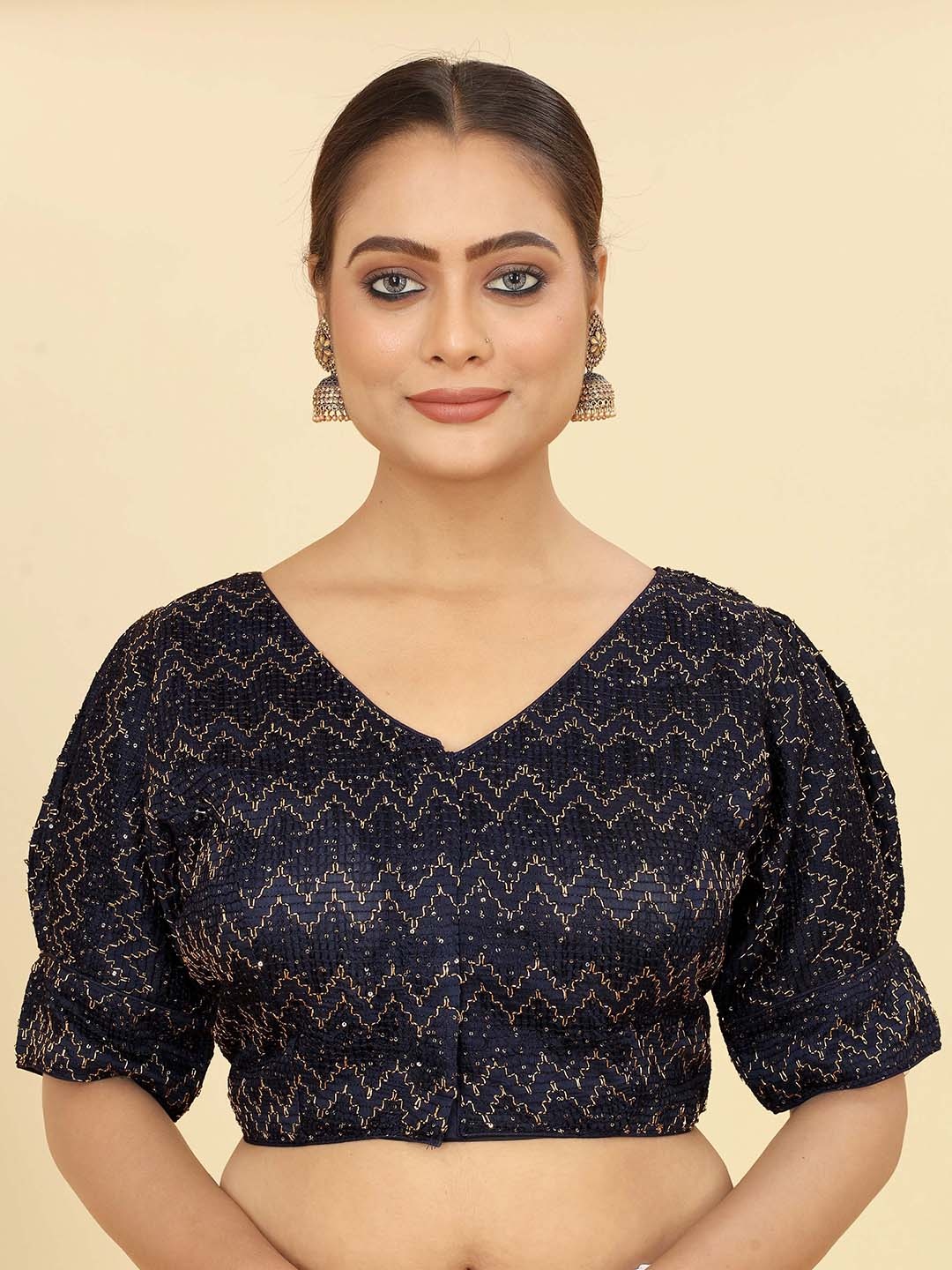 

SHOPGARB Embroidered Saree Blouse, Navy blue