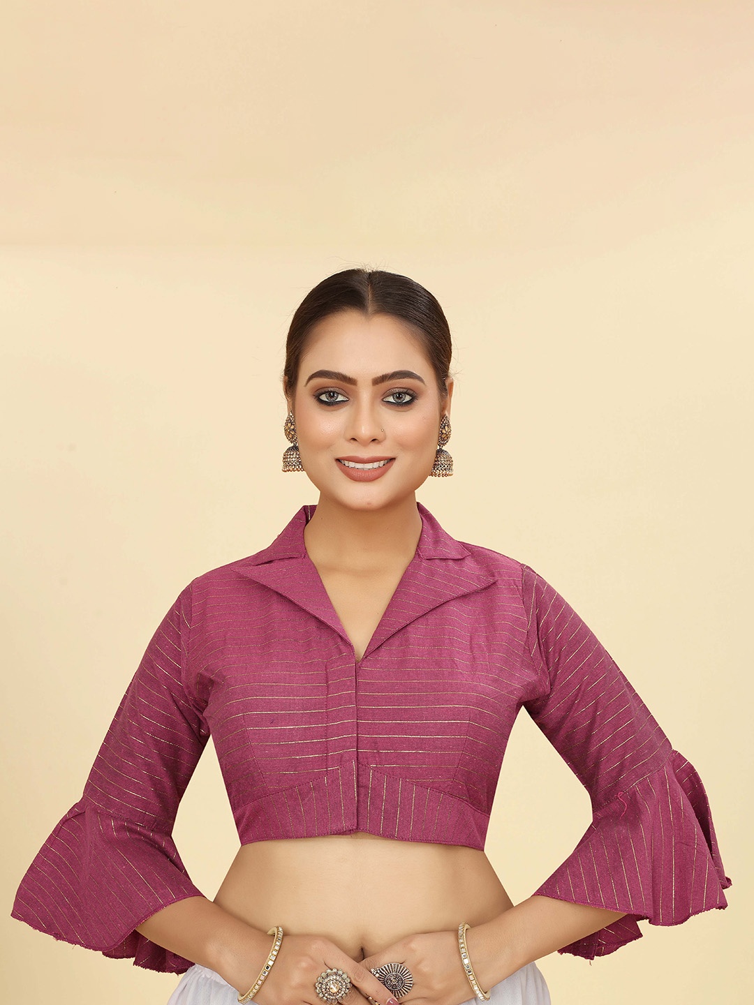 

SHOPGARB Foil Worked Ruffle Sleeve Saree Blouse, Mauve