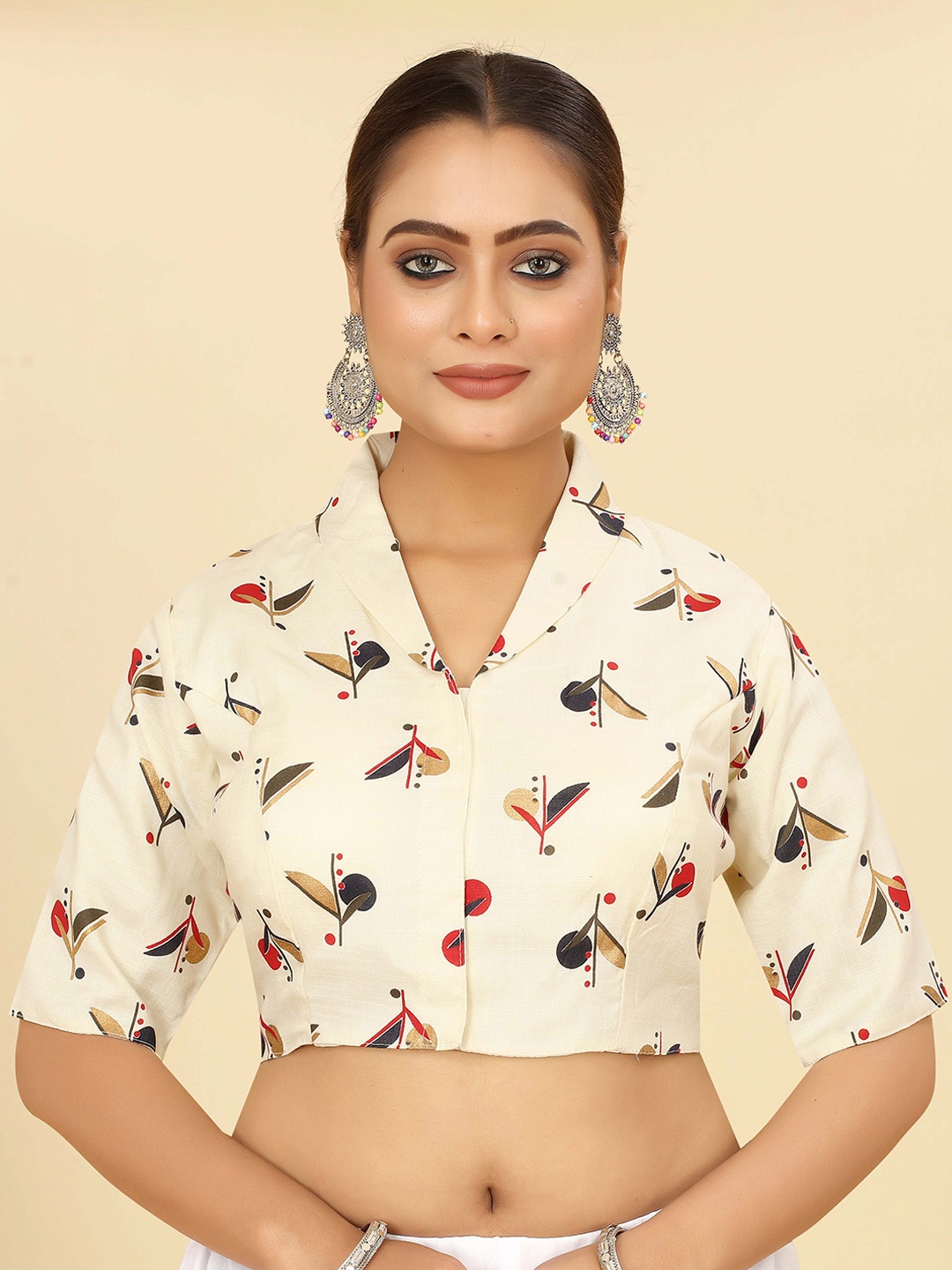 

SHOPGARB Cotton Foil Worked Saree Blouse, Off white