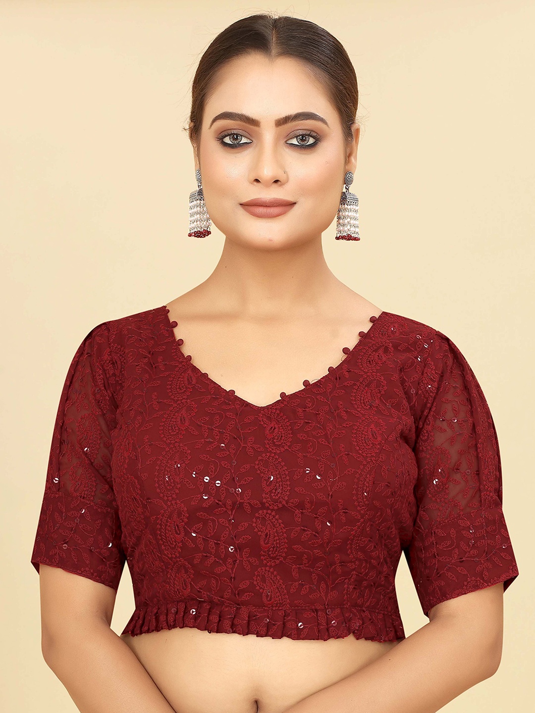 

SHOPGARB Embroidered Saree Blouse, Maroon