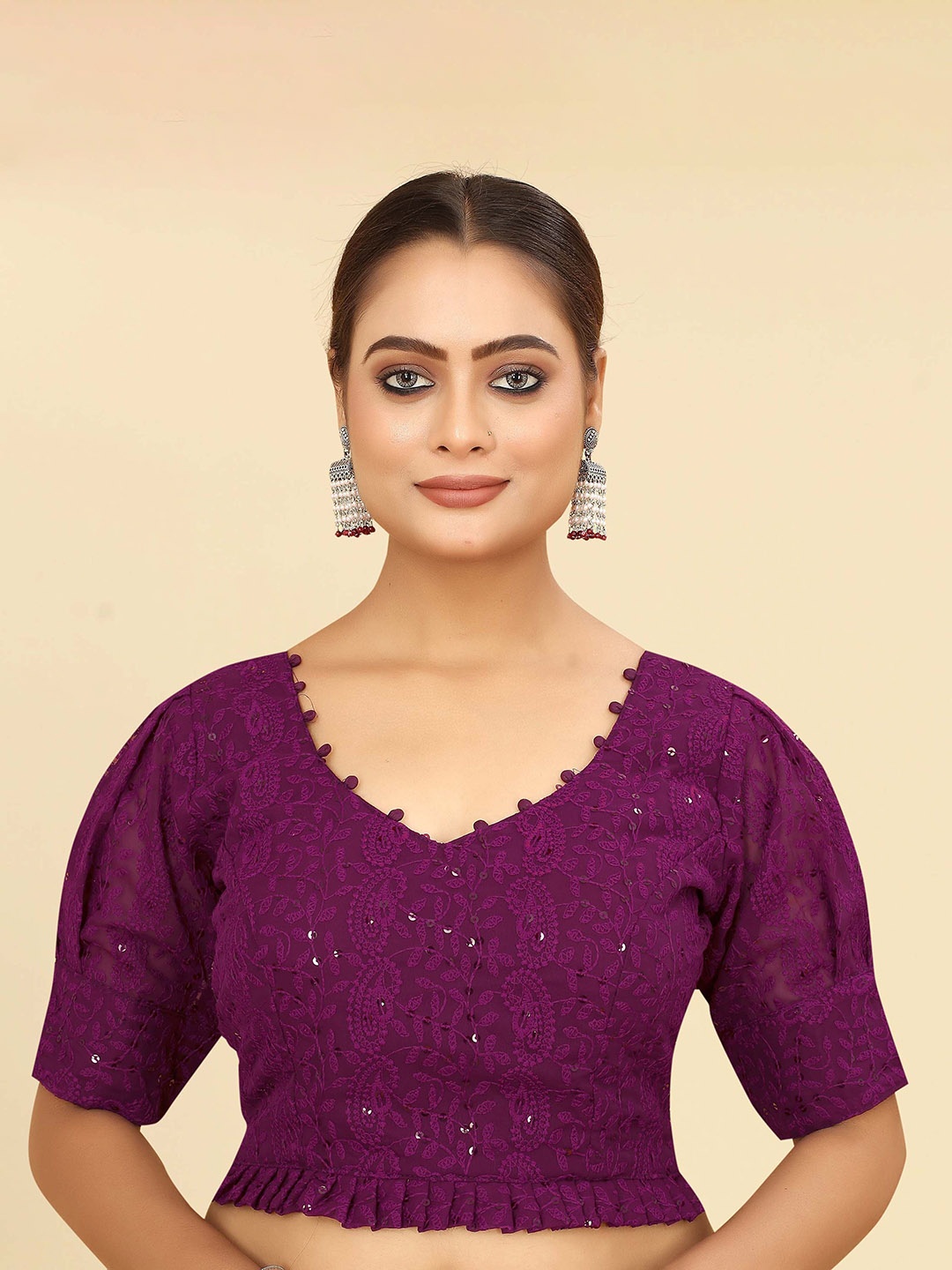 SHOPGARB Embroidered Georgette Saree Blouse, Purple