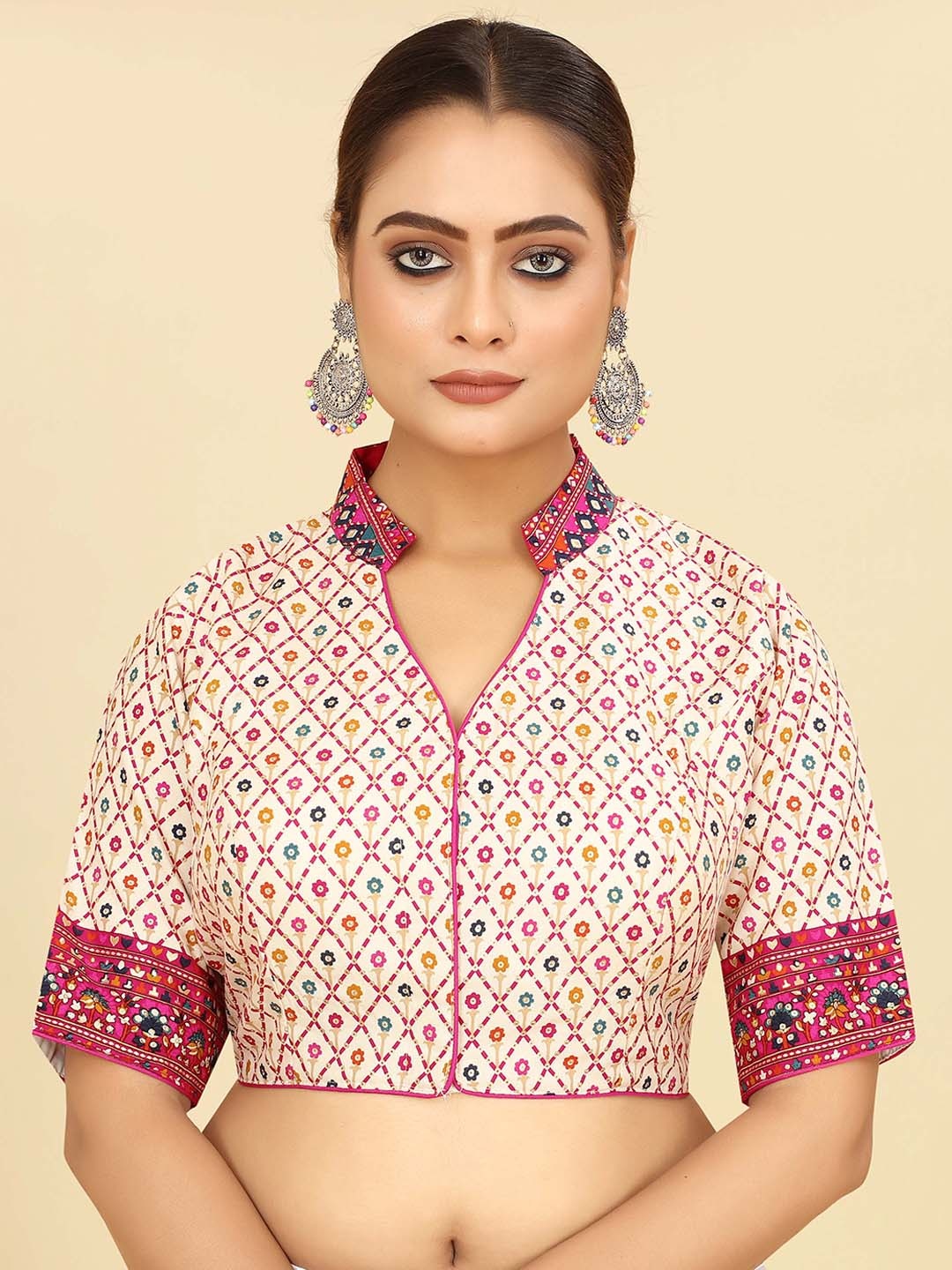 

SHOPGARB Printed Cotton Saree Blouse, Pink