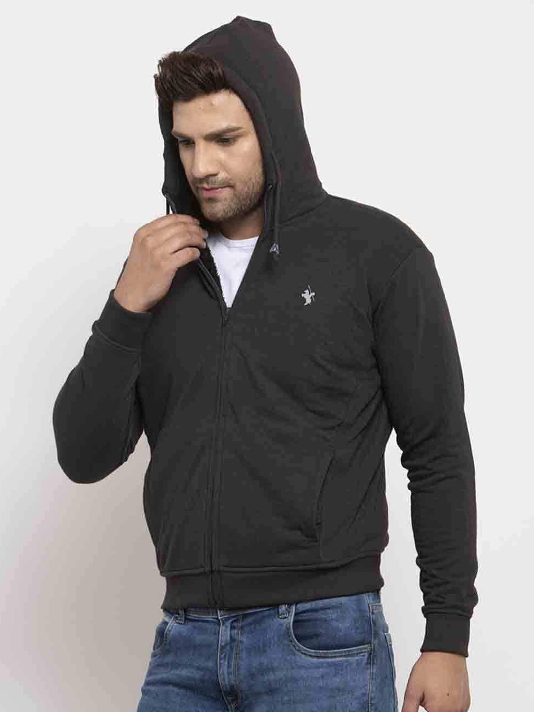 

Cantabil Hooded Long Sleeves Fleece Front-Open Sweatshirt, Grey