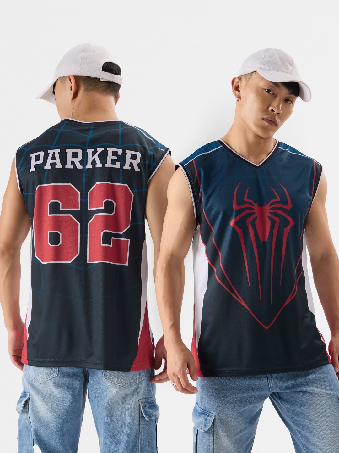 

The Souled Store Spider Man Printed Sleeveless Gym Vest, Navy blue