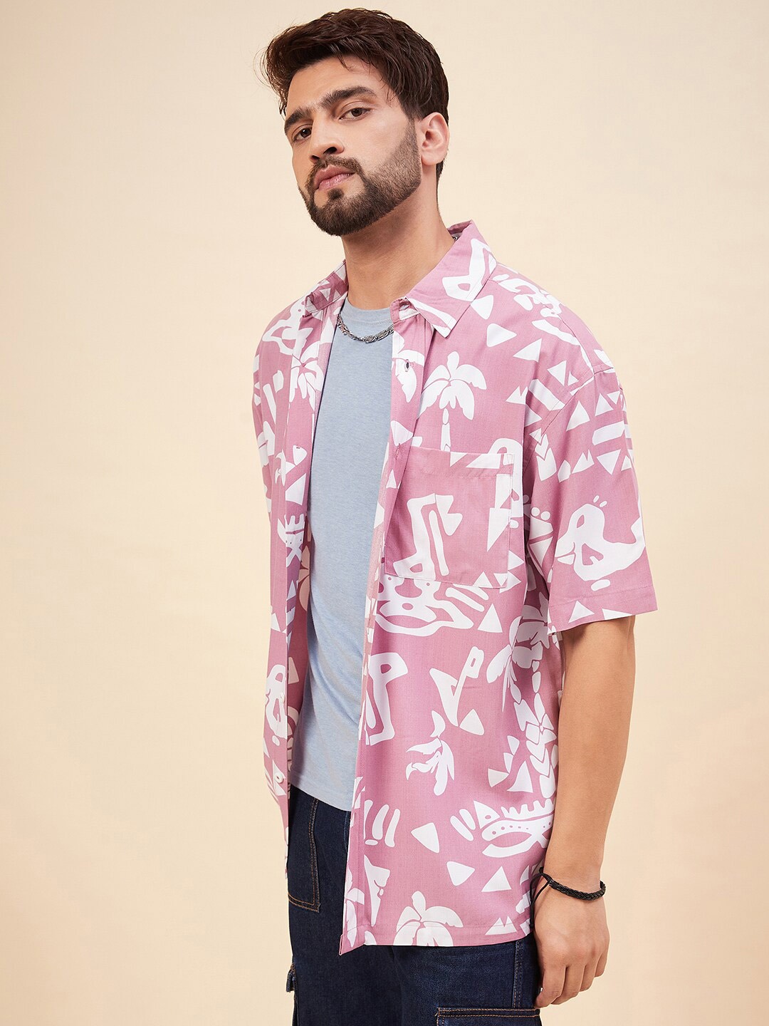 

CHIMPAAANZEE Floral Opaque Printed Casual Shirt, Pink