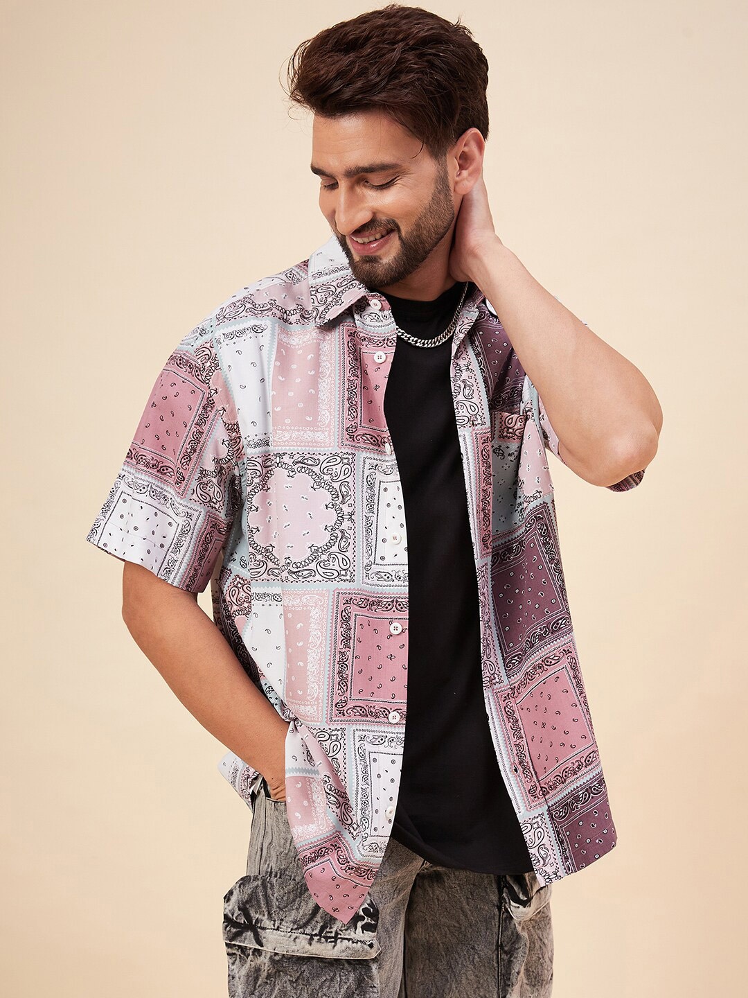 

CHIMPAAANZEE Opaque Printed Casual Shirt, Pink