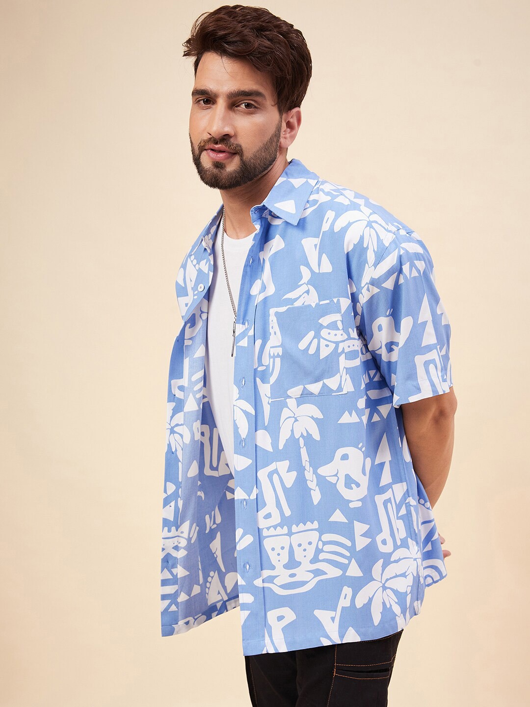 

CHIMPAAANZEE Floral Opaque Printed Casual Shirt, Blue